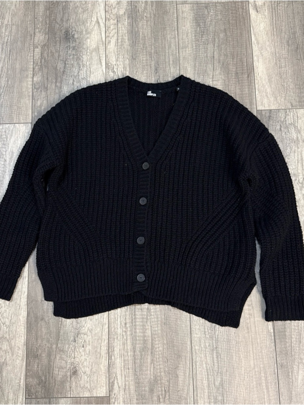 The Kooples Black Ribbed V-Neck Button Front Cardigan